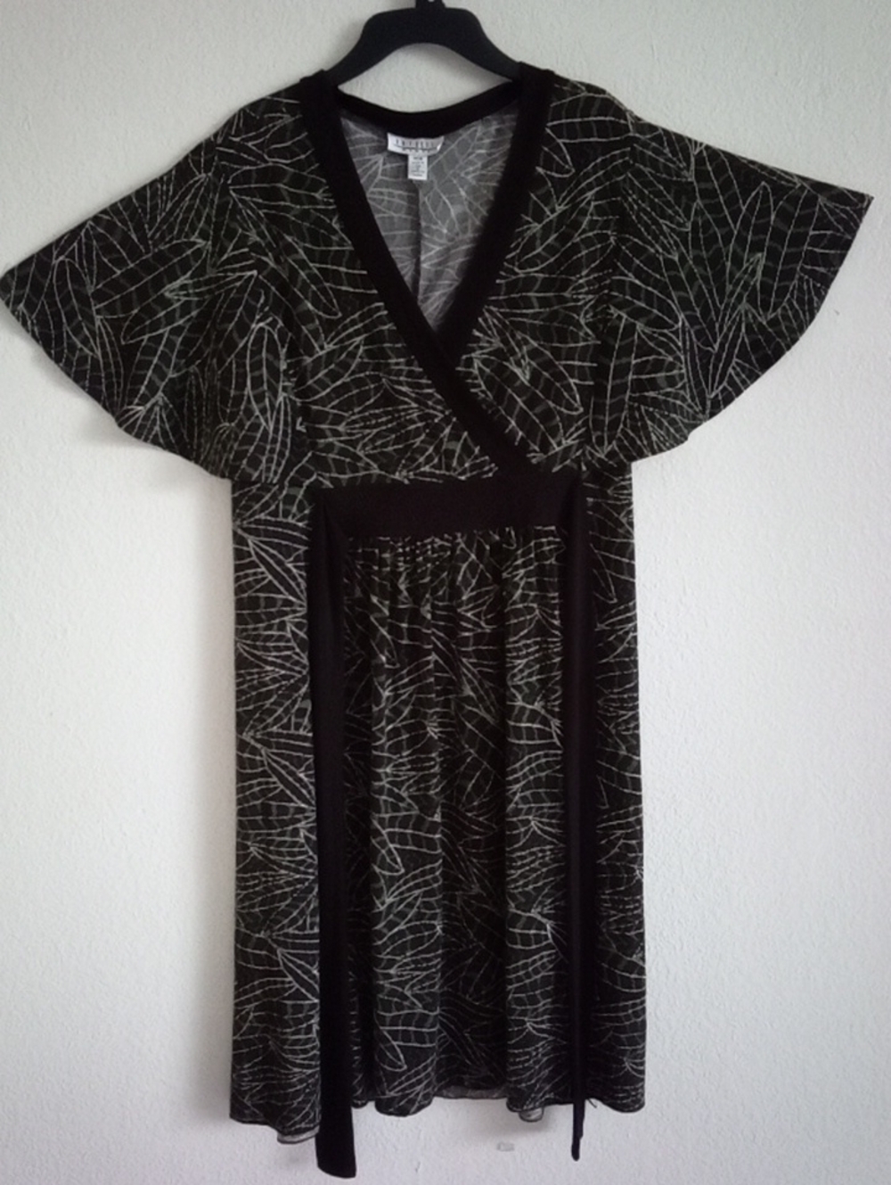 Enfocus Studio Black Dress with White Leaf Print
